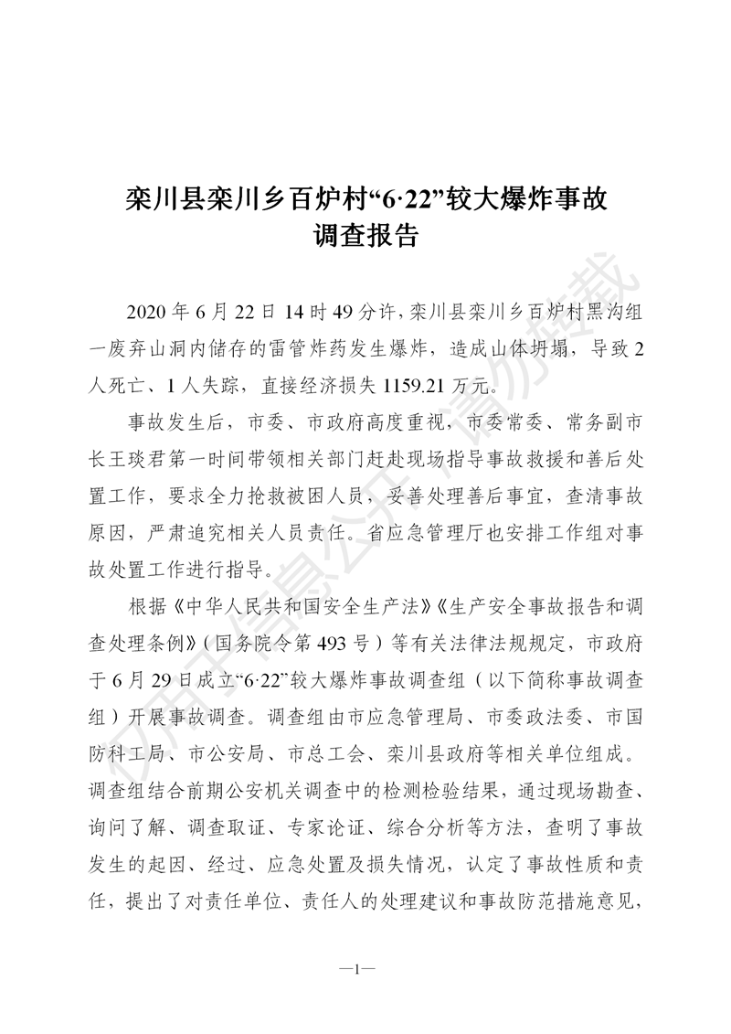 欒川縣欒川鄉(xiāng)百爐村“6·22”較大爆炸事故調(diào)查報(bào)告