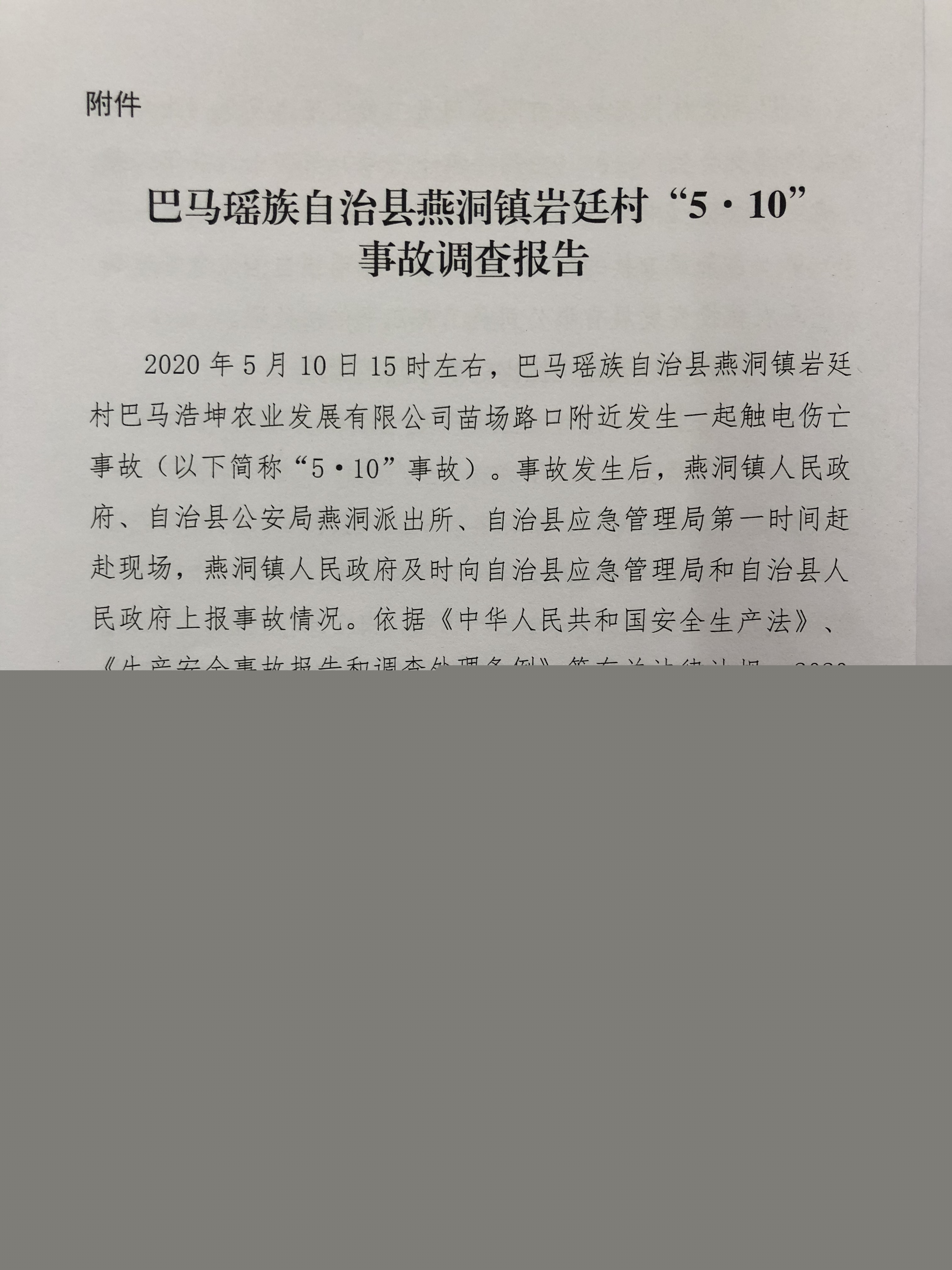 巴馬瑤族自治縣燕洞鎮(zhèn)巖廷村“5·10”事故調(diào)查報(bào)告