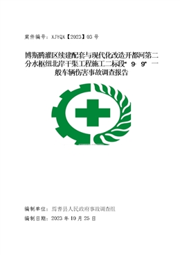 博斯騰灌區續建配套與現代化改造開都河第二分水樞紐北岸干渠工程施工二標段“9·9”一般車輛傷害事故調查報告