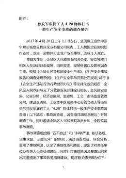 “4.20”孫發軍雇傭工人物體打擊一般生產安全事故調查報告