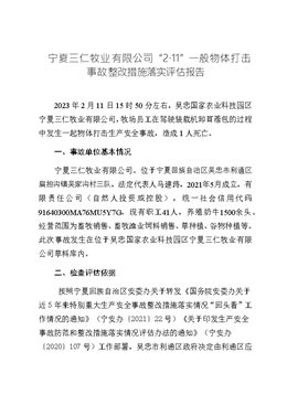 寧夏三仁牧業(yè)有限公司“2·11”一般物體打擊事故整改措施落實(shí)評(píng)估報(bào)告