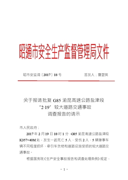 G85渝昆高速公路鹽津段“2·19”較大道路交通事故調查報告