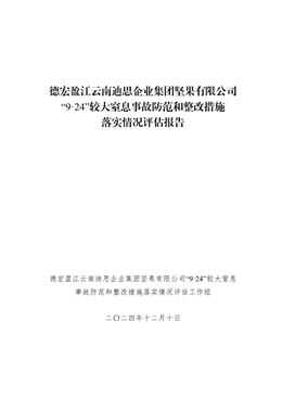 德宏盈江云南迪思企業(yè)集團(tuán)堅(jiān)果有限公司“9·24”較大窒息事故防范和整改措施落實(shí)情況評估報(bào)告