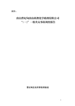 唐山曹妃甸唐山科澳化學助劑有限公司“1·2”一般火災事故調查報告