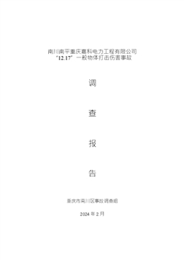 南川南平“12.17”重慶嘉科電力工程有限公司一般物體打擊傷害事故調查報告