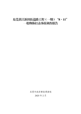 東莞黃江新田街道路工程（一期）“8·11”一般物體打擊事故調查報告