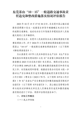 東莞茶山“10·15”一般道路交通事故責任追究和整改措施落實情況評估報告