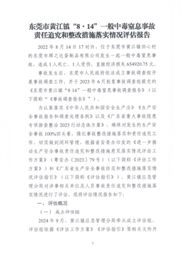 東莞市黃江鎮“8·14”一般中毒窒息事故責任追究和整改措施落實情況評估報告